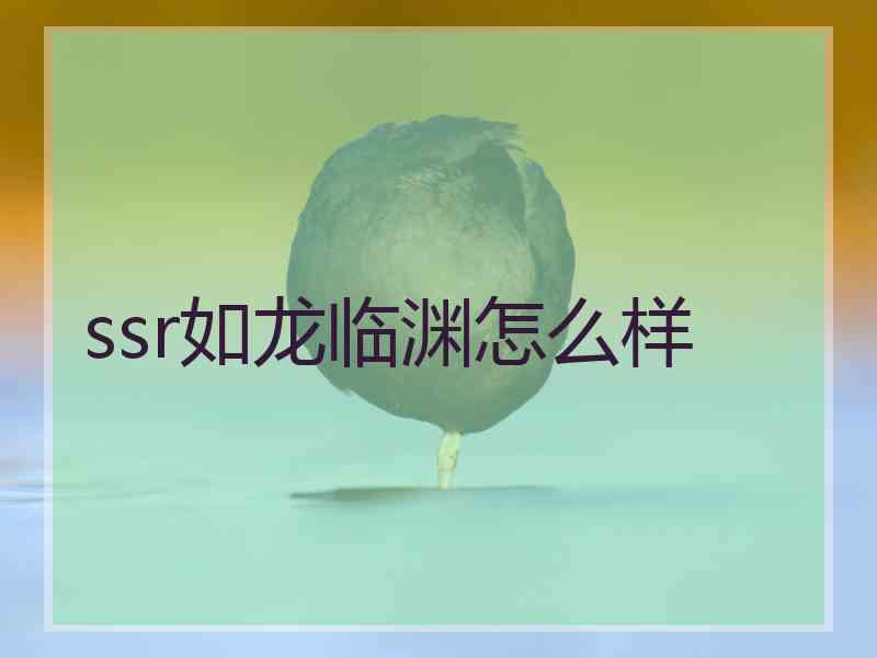 ssr如龙临渊怎么样